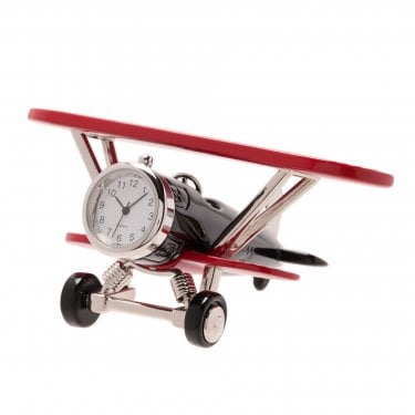Miniature Clock Bi Plane Black & Red 60 x 110mm