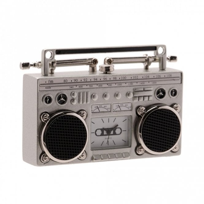 Gifts Miniature Clock Radio Silver 80 x 80mm