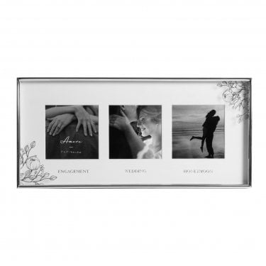 Silver Foil Floral Triple Frame- Engaged, Wedding, Honeymoon