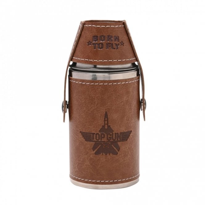 Gifts Top Gun Brown Leather & Metal Travel Flask 6oz, 11.9cm x 5.2cm x 5.1cm 