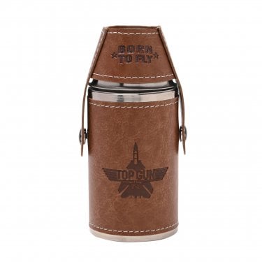 Top Gun Brown Leather & Metal Travel Flask 6oz, 11.9cm x 5.2cm x 5.1cm 
