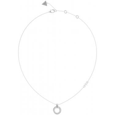 Guess Circle Lights Silver Tone CZ Pave Circle 16-18" Necklace