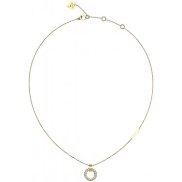 Guess Circle Lights Yellow Gold Tone CZ Pave Circle 16-18" Necklace