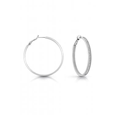 Guess Color My Day Silver Tone CZ 50mm Hoop Earrings