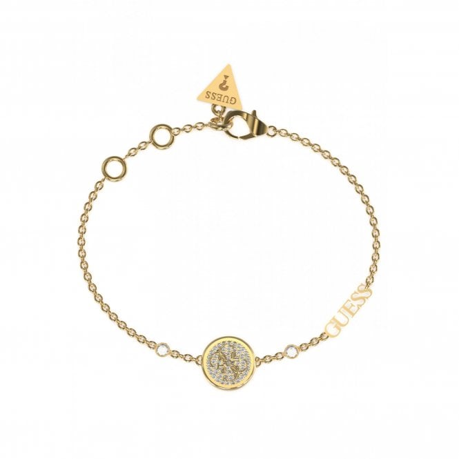 Guess Jewellery Guess Dreaming Guess Yellow Gold Tone 4G Logo CZ Pave 12mm Coin Bracelet 18.5-22cm