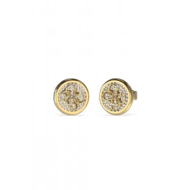 Guess Dreaming Guess Yellow Gold Tone 4G Logo CZ Pave 12mm Stud Earrings