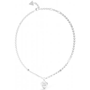 Guess Falling In Love Silver Tone Heart 16-18" Necklace