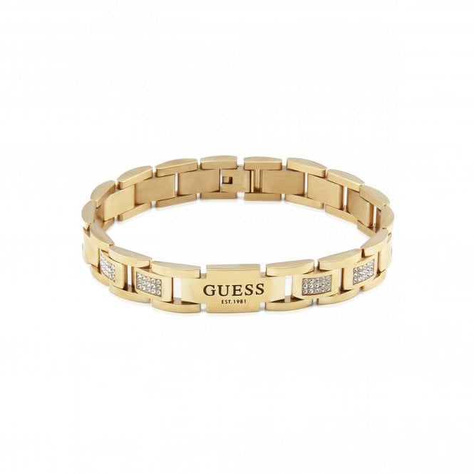 Guess Jewellery Guess Gents Frontier Flat Chain & White CZ Yellow Gold Tone Bracelet