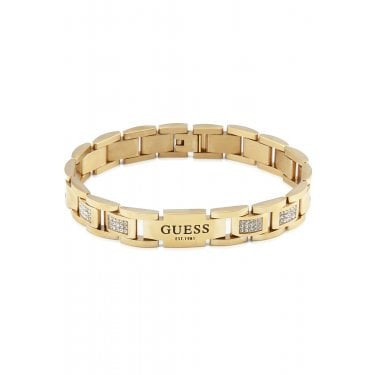 Guess Gents Frontier Flat Chain & White CZ Yellow Gold Tone Bracelet