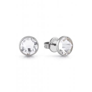 Guess Gents Frontier Silver Tone CZ 8mm Stud Earrings