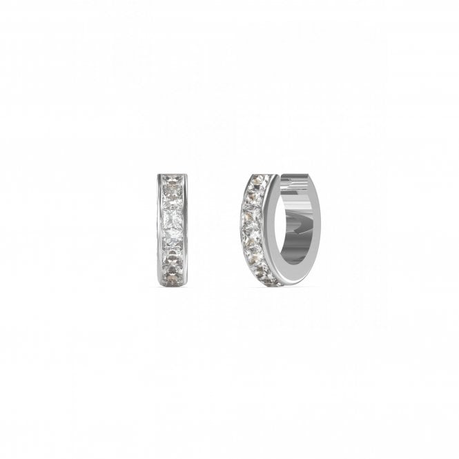 Guess Jewellery Guess Huggie Me Silver Tone Princess Cut CZ 11mm Huggie Earrings