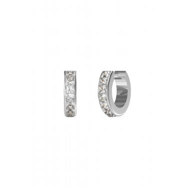 Guess Huggie Me Silver Tone Princess Cut CZ 11mm Huggie Earrings