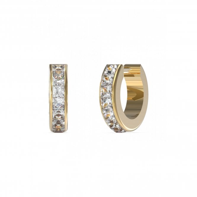 Guess Jewellery Guess Huggie Me Yellow Gold Tone Princess Cut CZ 11mm Huggie Earrings