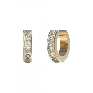 Guess Huggie Me Yellow Gold Tone Princess Cut CZ 11mm Huggie Earrings
