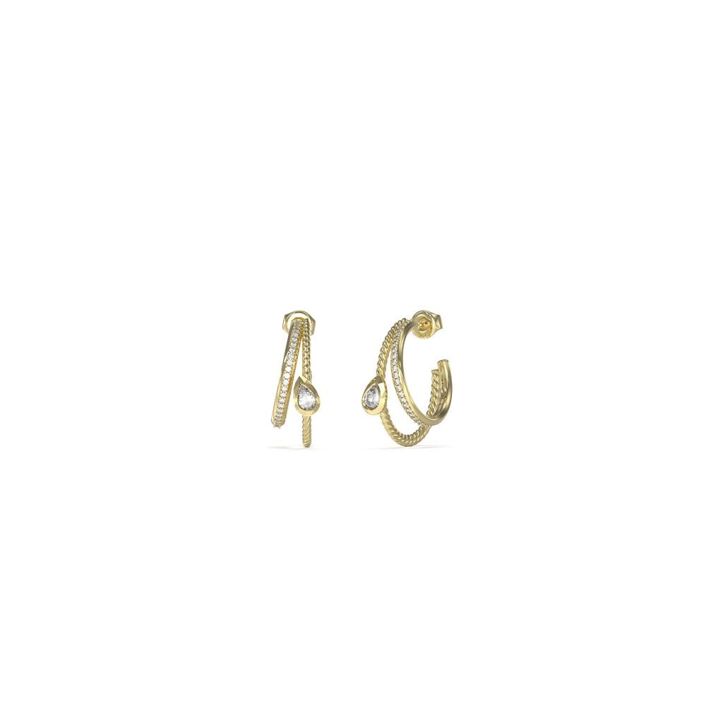 Guess Jewellery Women's Light/Gold Guess Drop & Pave Tone Hoop Earrings 3.3Cm 4G