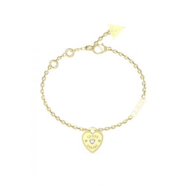 Guess Amore Heart Charm Gold Tone Bracelet 1.4cm, 17.2cm + 3.8cm