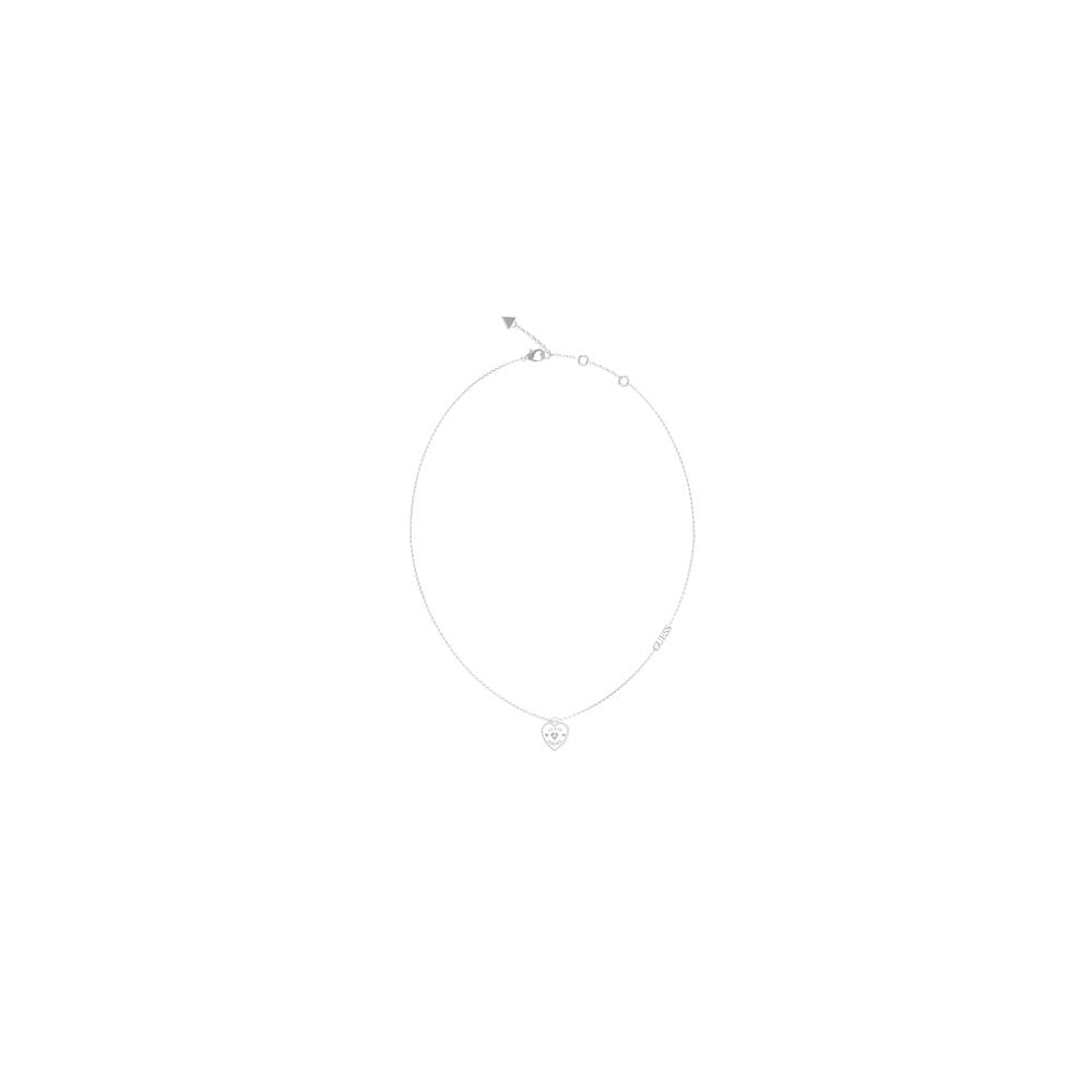 Guess Jewellery Women's Silver/White Guess Amore Heart Charm Necklace, 40.7 - 45.7Cm 1.4Cm