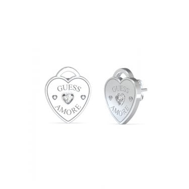 Guess Amore Heart Charm Stud Earrings 1.4cm