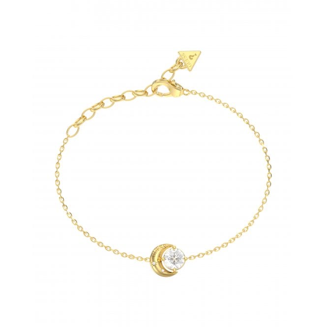 Guess Jewellery Guess Aurora Cresent Moon CZ Gold Tone Bracelet 1cm, 17.2cm + 3.8cm