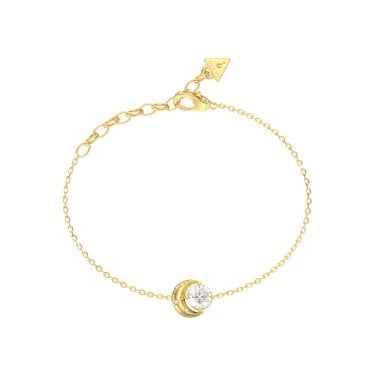 Guess Aurora Cresent Moon CZ Gold Tone Bracelet 1cm, 17.2cm + 3.8cm