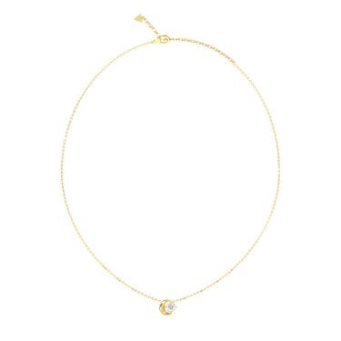 Guess Aurora Cresent Moon CZ Gold Tone Necklace 1cm, 16-18"