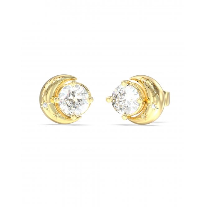 Guess Jewellery Guess Aurora Cresent Moon CZ Gold Tone Stud Earrings 1cm