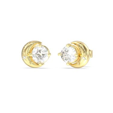 Guess Aurora Cresent Moon CZ Gold Tone Stud Earrings 1cm
