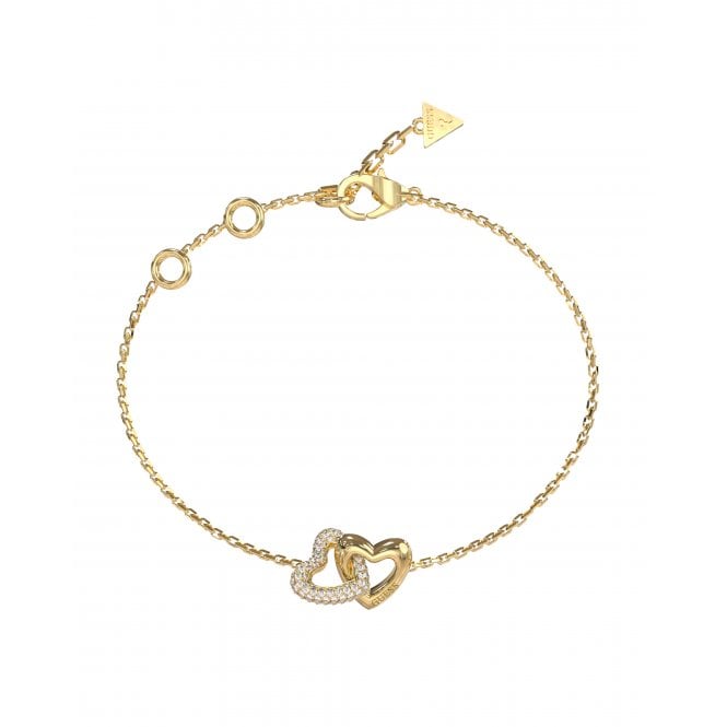 Guess Jewellery Guess Beloved Interlinking Hearts CZ Gold Tone Bracelet 1.5cm, 17.2cm + 3.8cm