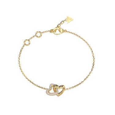 Guess Beloved Interlinking Hearts CZ Gold Tone Bracelet 1.5cm, 17.2cm + 3.8cm