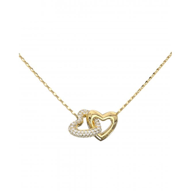 Guess Jewellery Guess Beloved Interlinking Hearts CZ Gold Tone Necklace 16-18