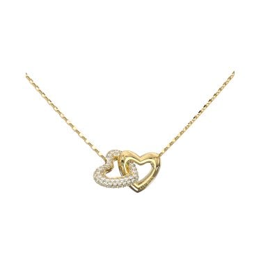 Guess Beloved Interlinking Hearts CZ Gold Tone Necklace 16-18"