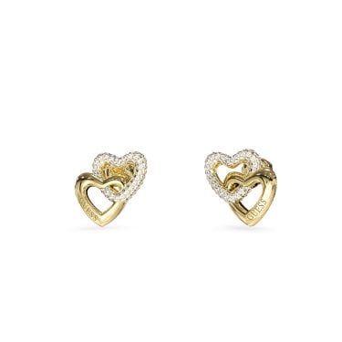 Guess Beloved Interlinking Hearts CZ Gold Tone Stud Earrings 1.5cm