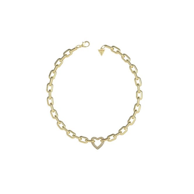Guess Jewellery Guess Beloved Pavé Heart Gold Tone Chain Necklace 1.7cm, 40.7 - 45.7cm 