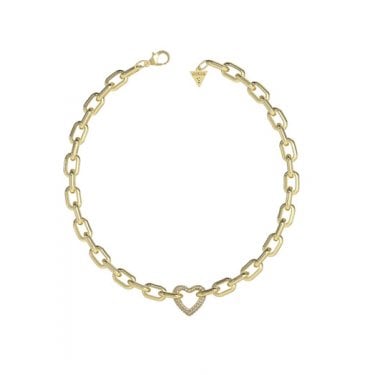 Guess Beloved Pavé Heart Gold Tone Chain Necklace 1.7cm, 40.7 - 45.7cm 