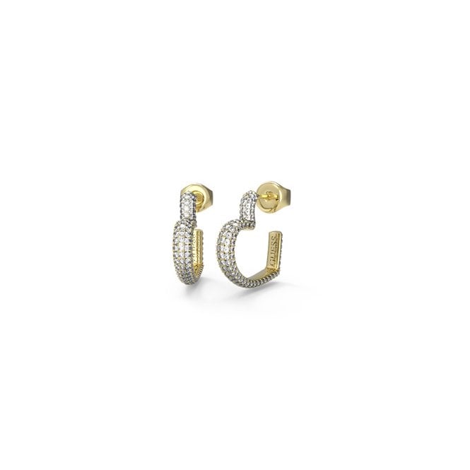 Guess Jewellery Guess Beloved Pavé Heart Gold Tone Hoop Earrings 1.7cm