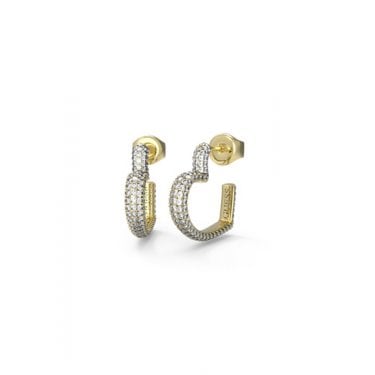 Guess Beloved Pavé Heart Gold Tone Hoop Earrings 1.7cm