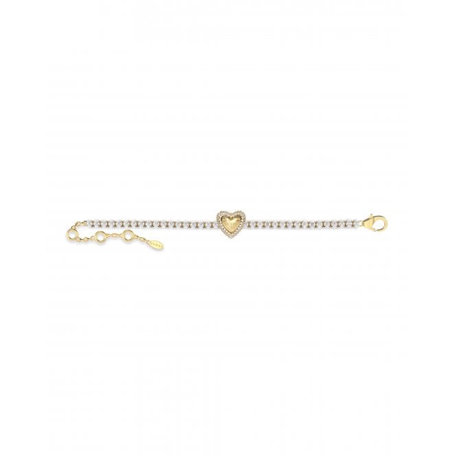 Guess Jewellery Guess Beloved Pavé Heart Gold Tone Tennis Bracelet 1cm, 17.2cm + 3.8cm