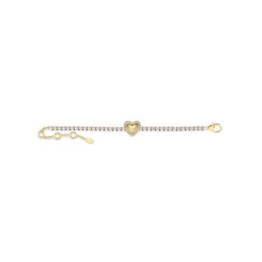 Guess Beloved Pavé Heart Gold Tone Tennis Bracelet 1cm, 17.2cm + 3.8cm