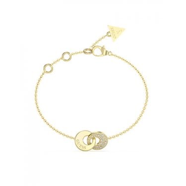 Guess Blooming Summer Two Links Pavé Gold Tone Bracelet 1cm, 17.2cm + 3.8cm 