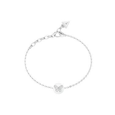 Guess Borboleta CZ Butterfly Coin Bracelet 1cm, 17.2cm + 3.8cm
