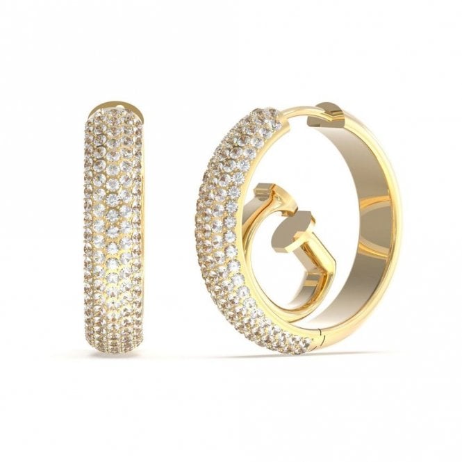 Guess Jewellery Guess Crazy G Logo CZ Pave Gold Tone Hoop Earrings 2cm