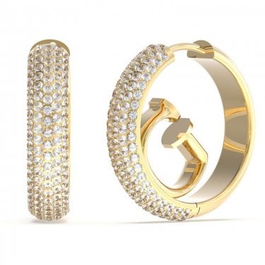 Guess Crazy G Logo CZ Pave Gold Tone Hoop Earrings 2cm