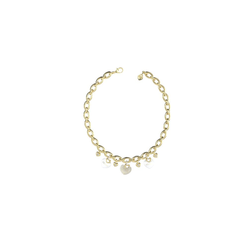 Guess Jewellery Women's Gold Guess Crazy In Love Hearts Enamel & Pave Tone Necklace, 45.7Cm 1.5Cm