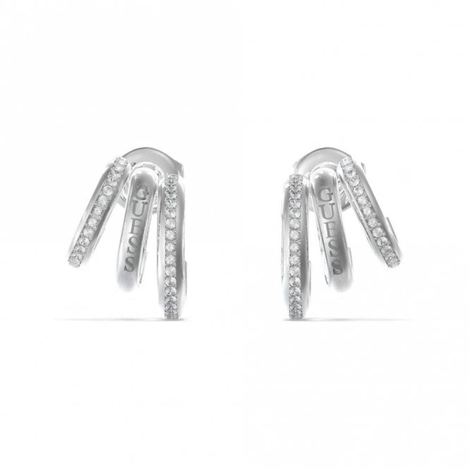 Guess Jewellery Guess Crazy Triple Mini CZ Hoop Earrings 1.2cm