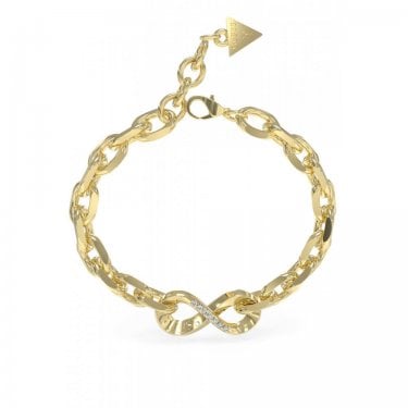 Guess Endless Dream CZ Infinity Gold Tone Chain Bracelet 17-21cm