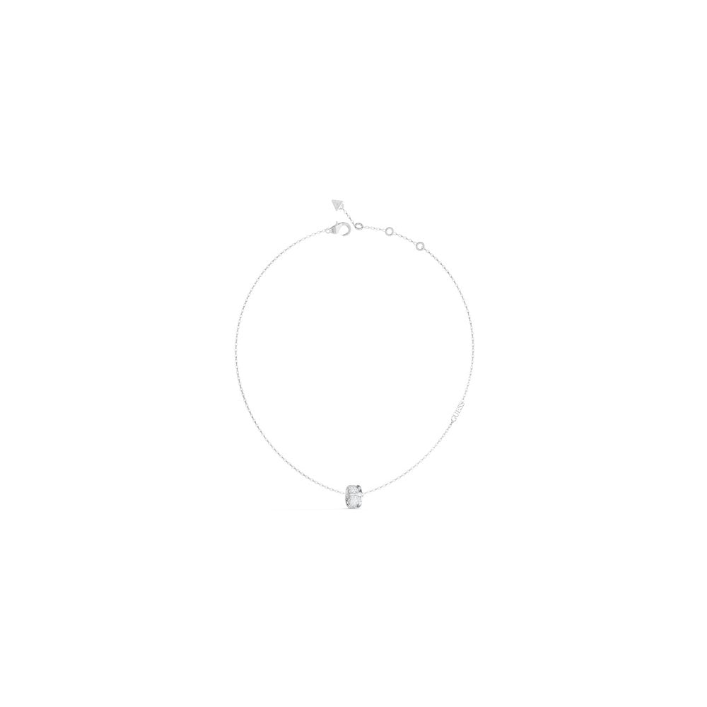 Guess Jewellery Women's Silver/White Guess Fabulous Me Jungle Circle Pave Necklace, 40.7 - 45.7Cm 1.4Cm