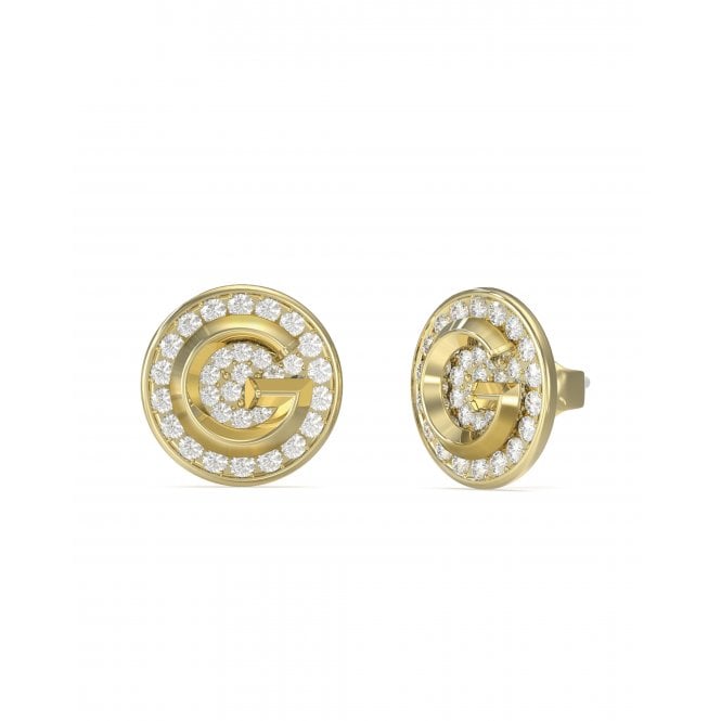 Guess Jewellery Guess G Crystal G Coin Pavé Gold Tone Stud Earrings 1cm 