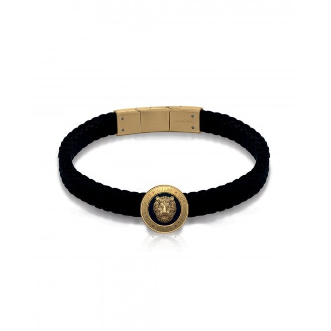 Guess Jewellery Guess Gents Lion King Coin Black & Gold Tone Bracelet 1.4cm, 21cm