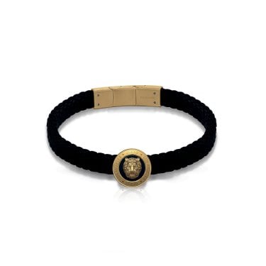 Guess Gents Lion King Coin Black & Gold Tone Bracelet 1.4cm, 21cm