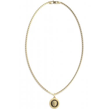 Guess Gents Lion King Coin Black & Gold Tone Necklace 21"